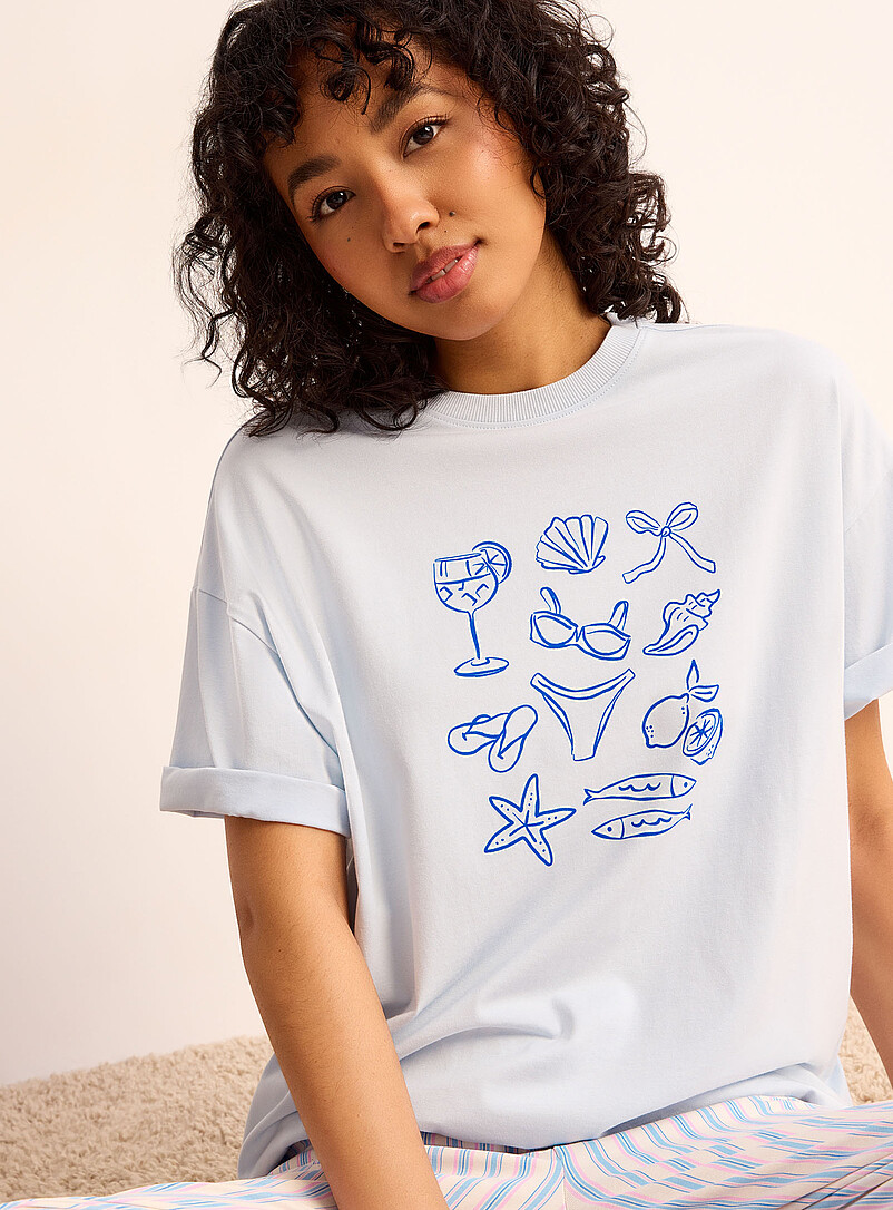 Miiyu x Twik: Le t-shirt ample imprim&eacute; ludique Bleu pour femme