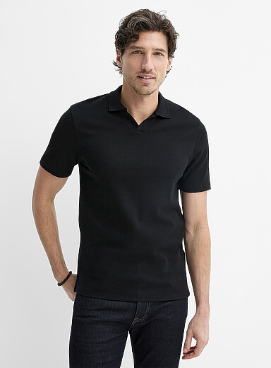 Le 31 Black Waffled Johnny collar polo for men