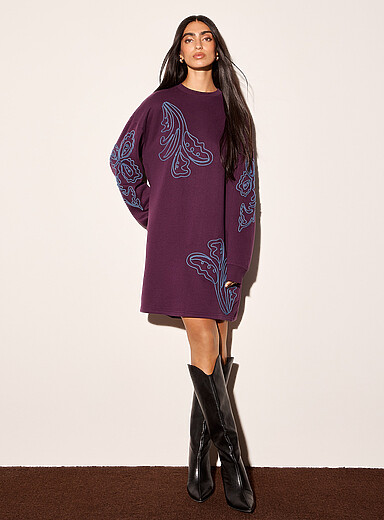 Embossed flowers sweatshirt dress