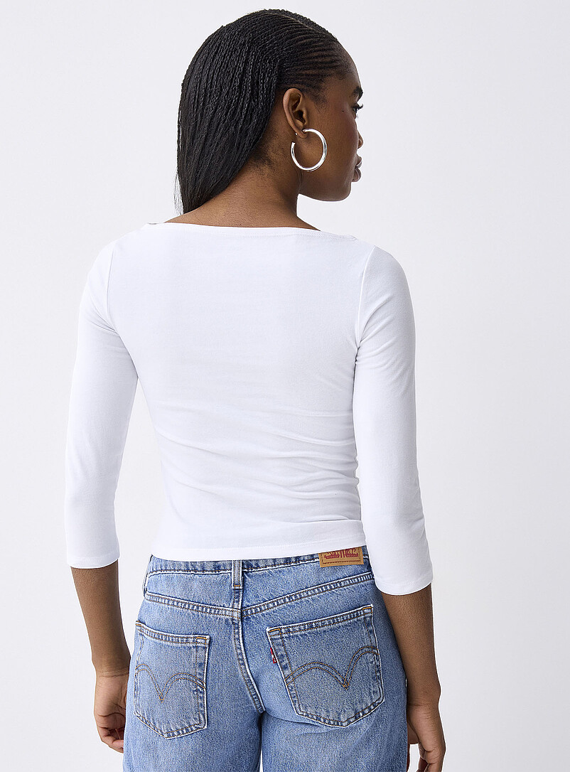 Twik: Le t-shirt col bateau manches 3/4 Blanc pour femme