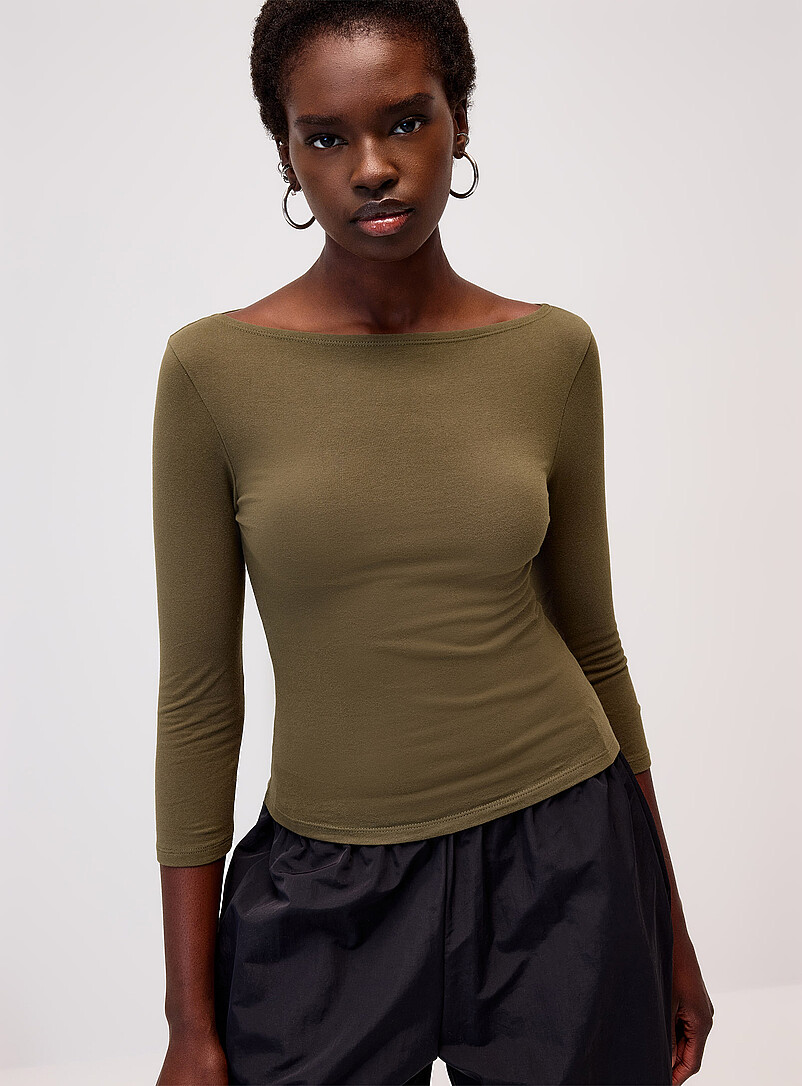 3/4-sleeve boat-neck tee | Twik | Women's Short-Sleeve T-shirts