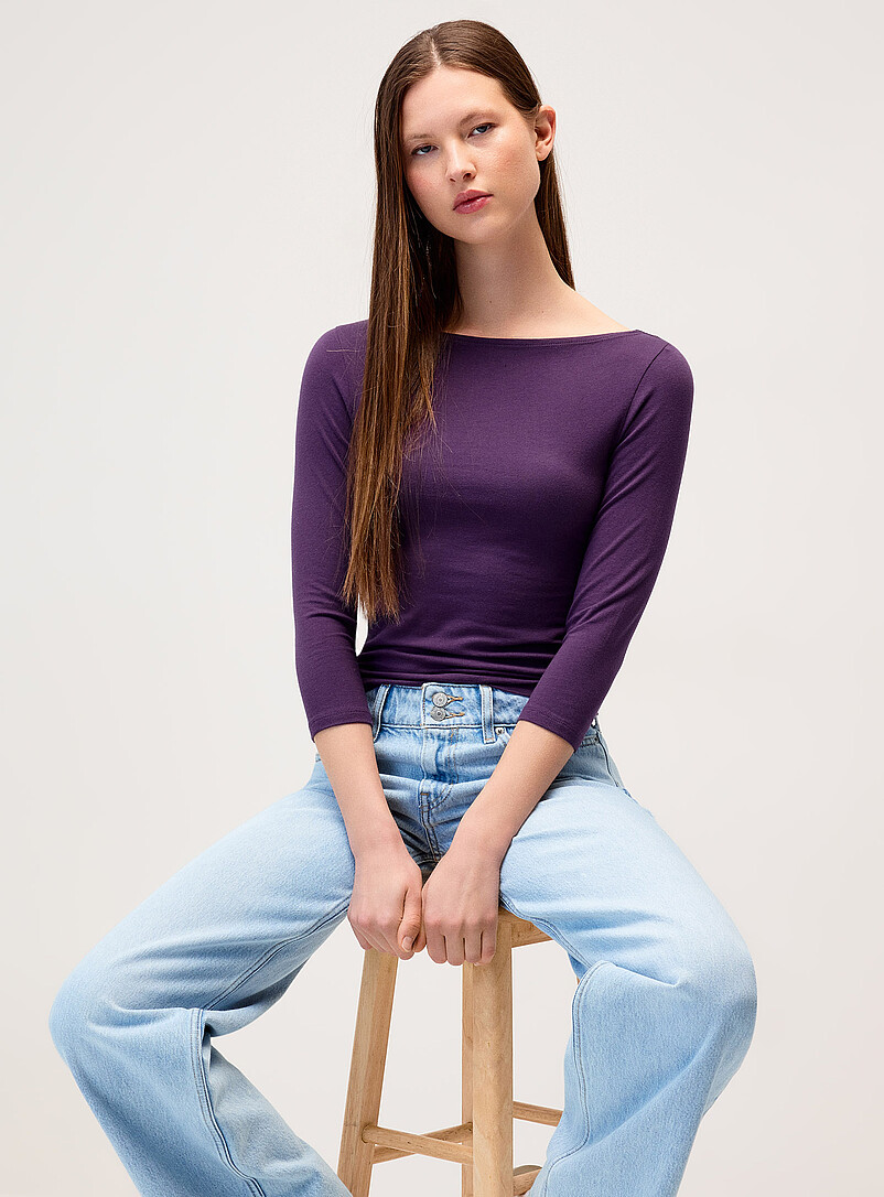 Twik Navy/Midnight Blue 3/4-sleeve boat-neck tee for women