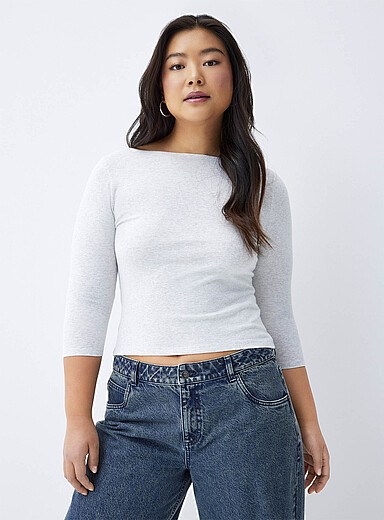 Twik: Le t-shirt col bateau manches 3/4 Gris clair pour femme