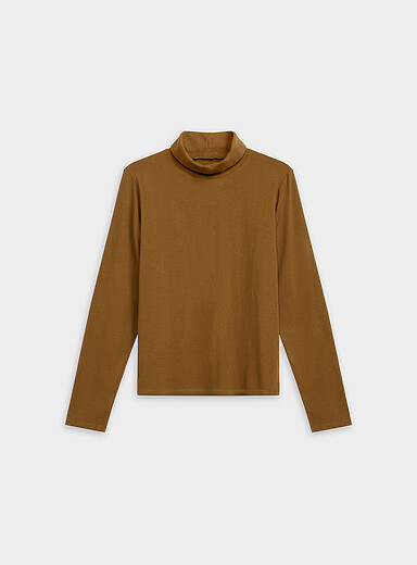 Twik: Le t-shirt col roul&eacute; jersey bross&eacute; <b>Coupe ajust&eacute;e</b> Ocre pour femme