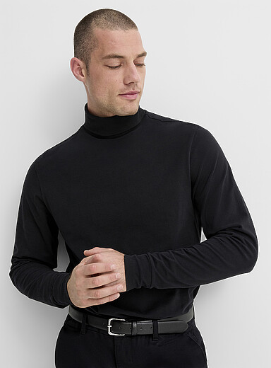 Le 31: Le t-shirt col roul&eacute; doux jersey Noir pour homme