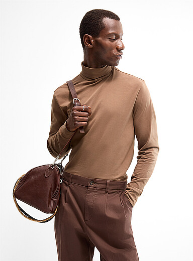 Le 31 Brown Soft jersey turtleneck T-shirt for men