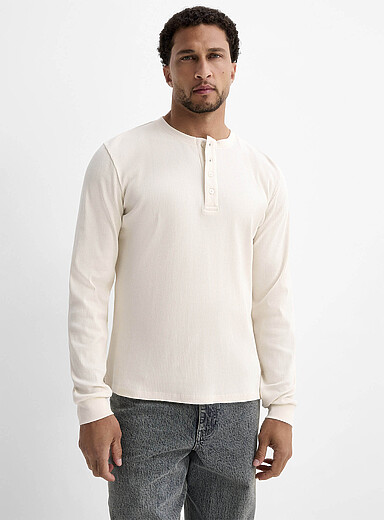 Stretch ribbed jersey Henley T-shirt | Le 31 | Shop Men's Long