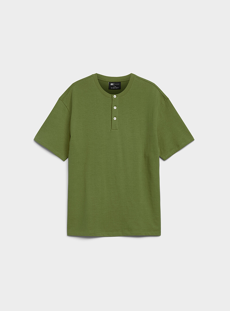 Le 31: Le t-shirt henley pur coton biologique <b>Coupe confort</b> Ivoire - Beige cr&egrave;me pour homme