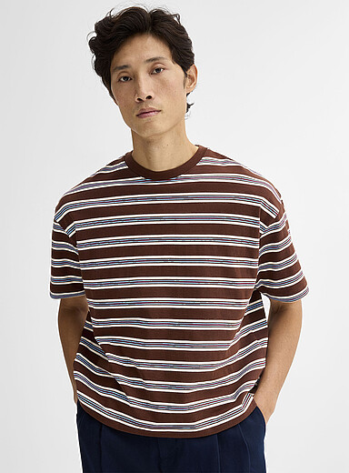 Le 31 Brown Mixed stripe T-shirt <b>Oversized fit</b> for men