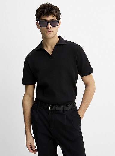 Flat-ribbed Johnny collar polo <b>Standard fit</b>