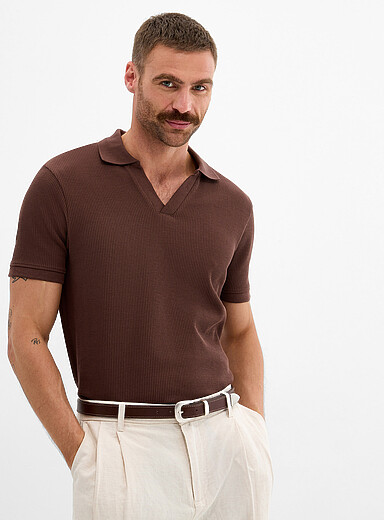 Le 31: Le polo col Johnny c&ocirc;tes plates <b>Coupe standard</b> Brun pour homme
