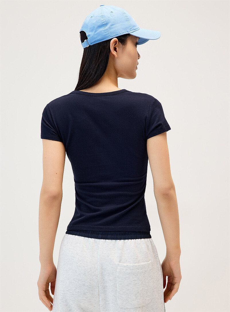 Twik White Cap-sleeve Henley T-shirt for women