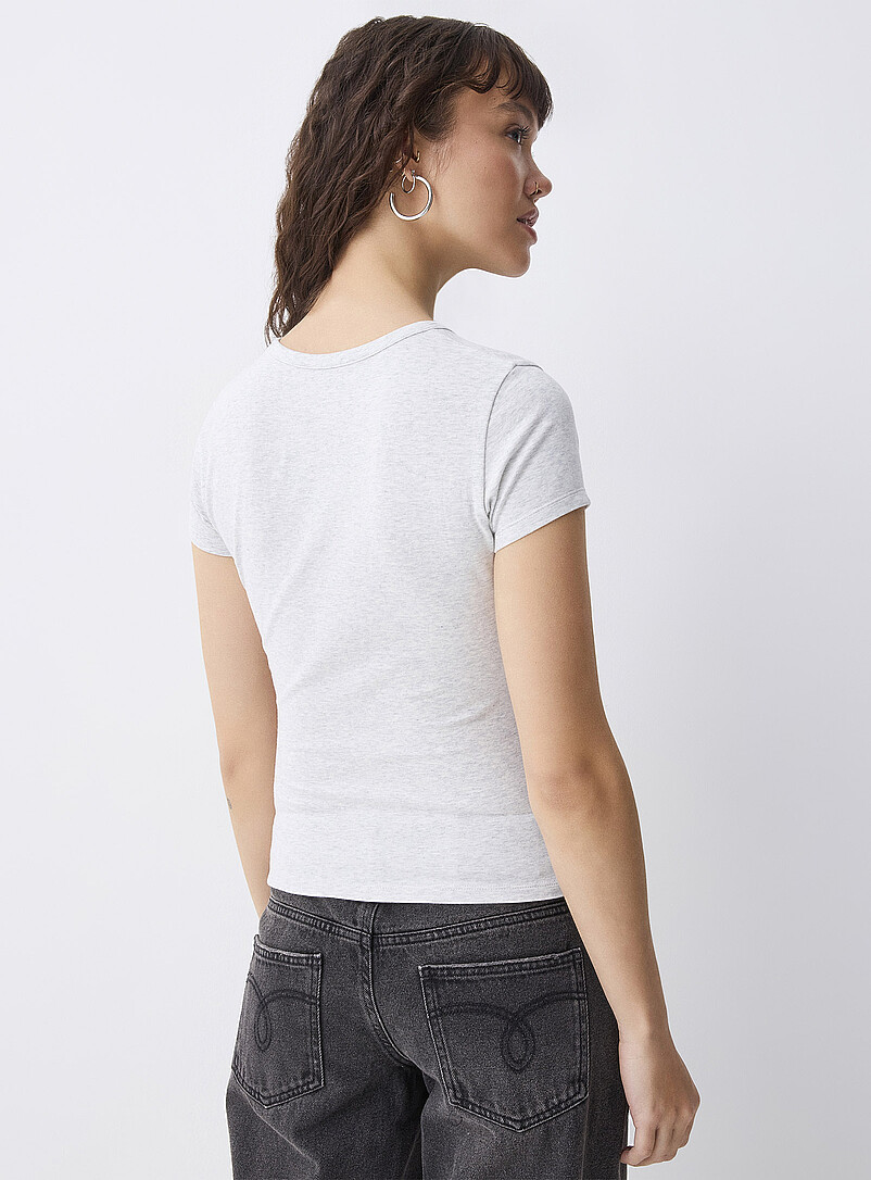 Twik White Cap-sleeve Henley T-shirt for women