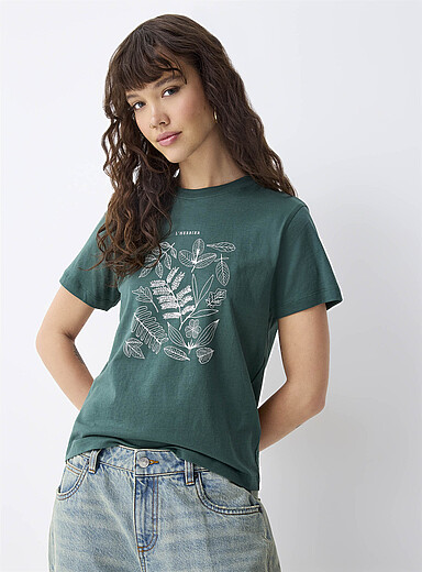 Twik: Le t-shirt imprim&eacute; <b>Coupe d&eacute;contract&eacute;e</b> Vert fonc&eacute; pour femme