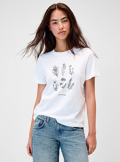 Twik: Le t-shirt imprim&eacute; <b>Coupe d&eacute;contract&eacute;e</b> Blanc &agrave; motifs pour femme