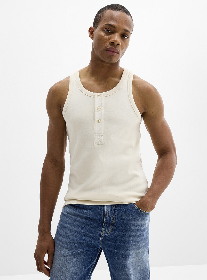 Le 31: La camisole henley jersey c&ocirc;tel&eacute; Ivoire - Beige cr&egrave;me pour homme