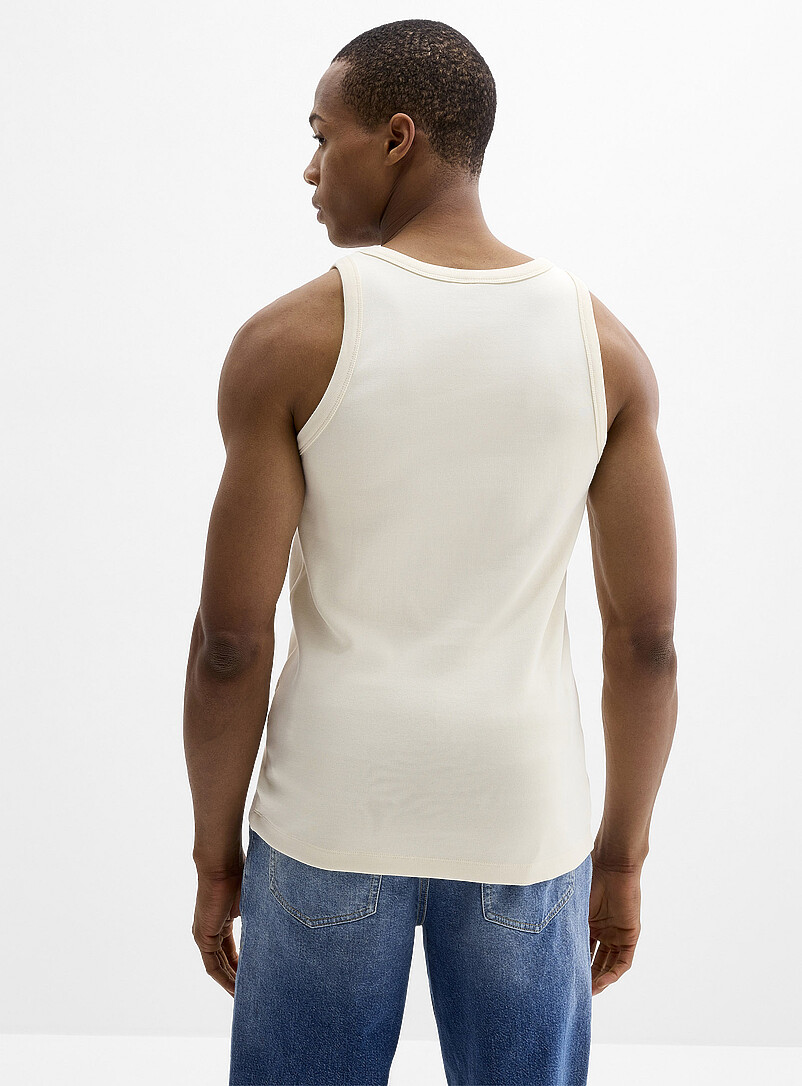 Le 31 Ivory/Cream Beige Ribbed jersey Henley tank for men