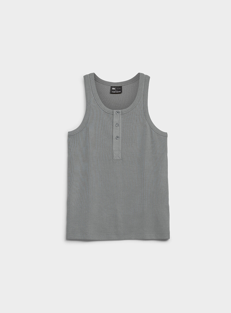Le 31: La camisole henley jersey c&ocirc;tel&eacute; Ivoire - Beige cr&egrave;me pour homme