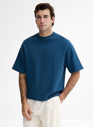 Le 31: Le t-shirt dense jersey textur&eacute; <b>Coupe surdimensionn&eacute;e</b> Sarcelle pour homme