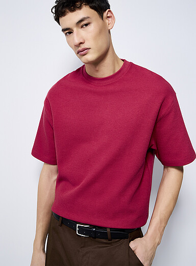 Le 31 Red Thick textured jersey T-shirt <b>Oversized fit</b> for men