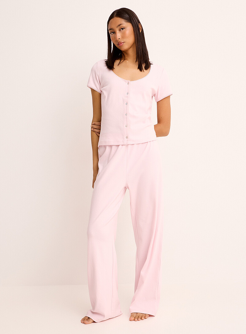 Miiyu Pink Scalloped edging pointelle knit cardigan for women