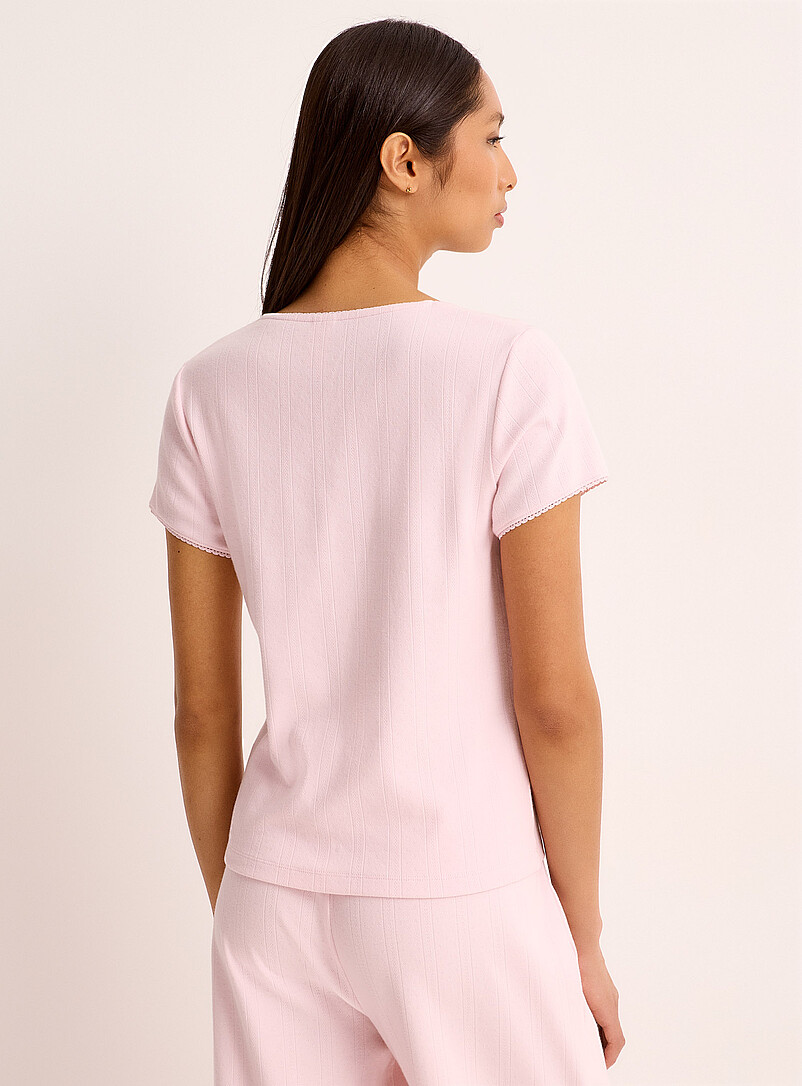 Miiyu Pink Scalloped edging pointelle knit cardigan for women