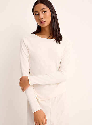 Le chandail tricot pointelle bord festonn&eacute;