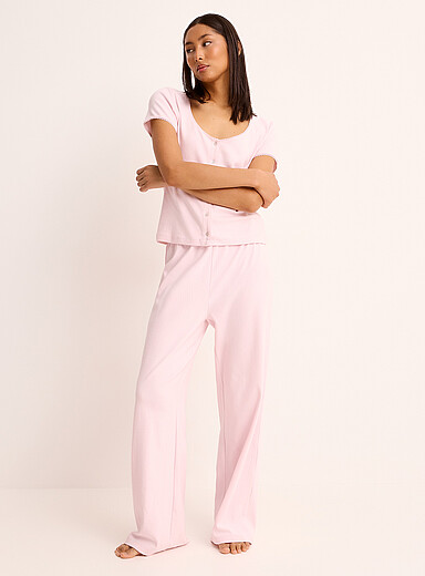 Le pantalon pyjama tricot pointelle bord festonn&eacute;