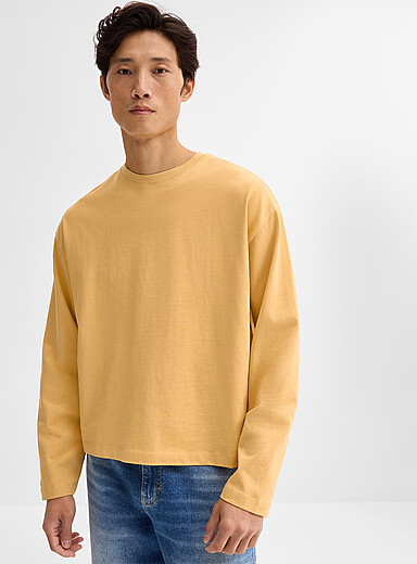 Le 31: Le t-shirt manches longues coton biologique <b>Coupe surdimensionn&eacute;e</b> Jaune ma&iuml;s - Vanille pour homme