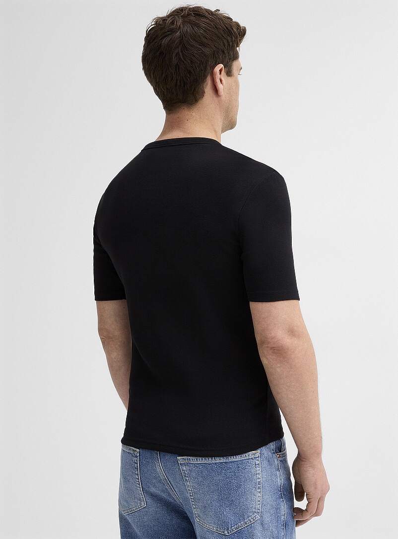 Le 31: Le t-shirt henley jersey extensible <b>Coupe ajust&eacute;e</b> Bleu moyen - Ardoise pour homme