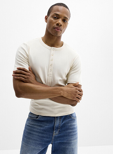 Stretch jersey Henley T-shirt <b>Slim fit</b>