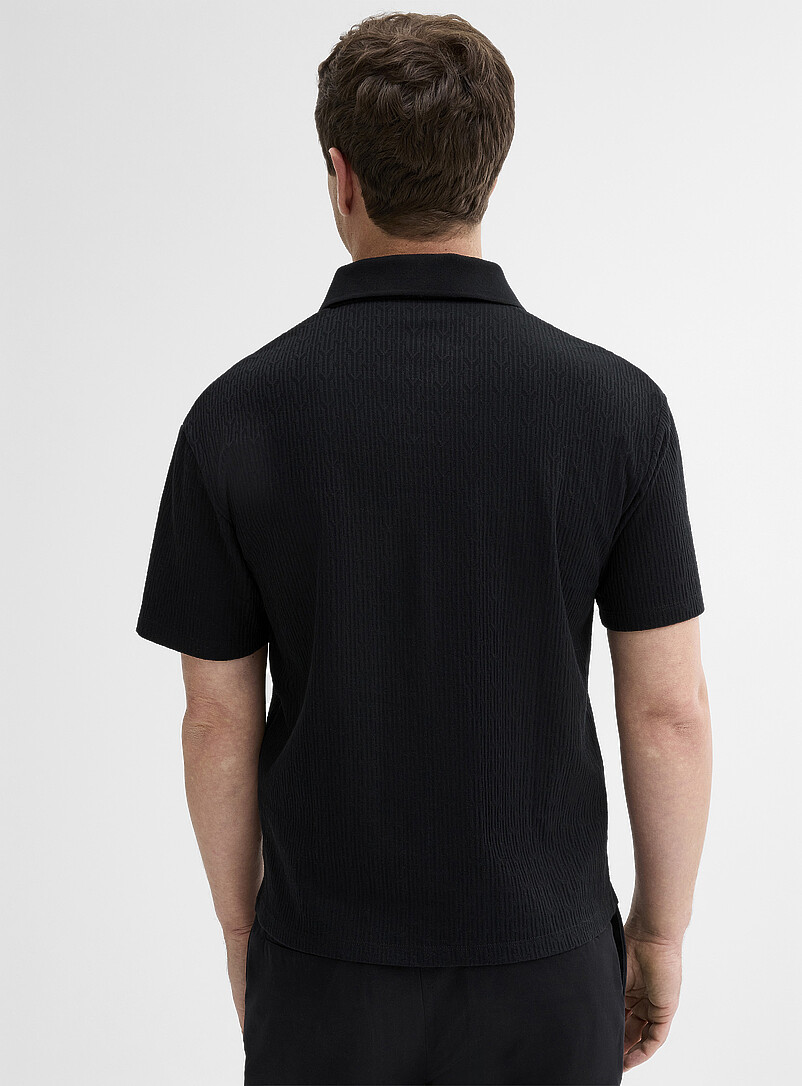 Le 31: Le polo col Johnny jersey textur&eacute; <b>Coupe confort</b> Bleu marine - Bleu nuit pour homme