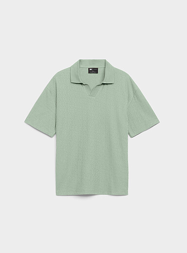 Le 31 Emerald/Kelly Green Johnny-collar textured jersey polo <b>Comfort fit</b> for men