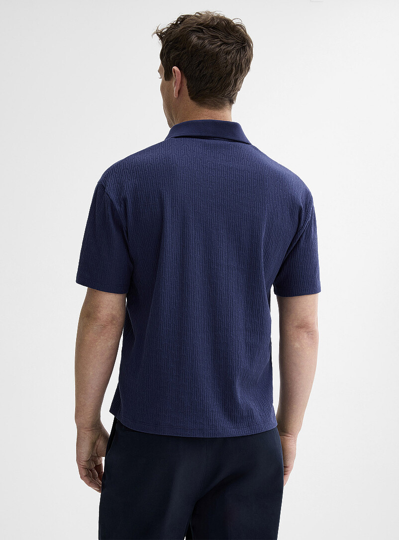 Le 31: Le polo col Johnny jersey textur&eacute; <b>Coupe confort</b> Bleu marine - Bleu nuit pour homme