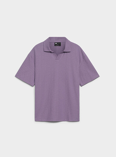 Johnny-collar textured jersey polo <b>Comfort fit</b>