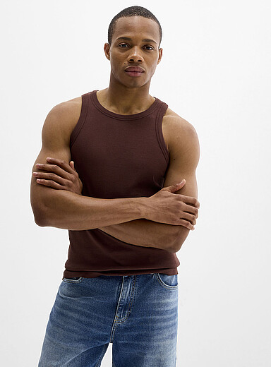 Le 31: La camisole jersey c&ocirc;tel&eacute; Brun pour homme