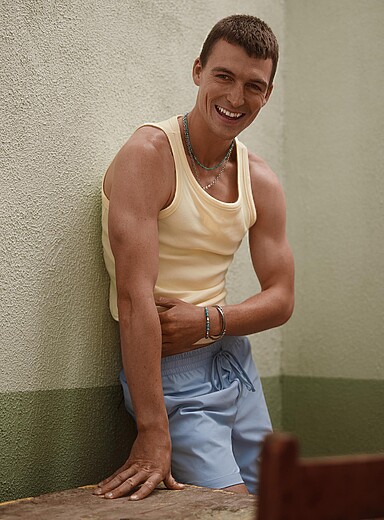 Le 31 Light Yellow Ribbed jersey cami for men