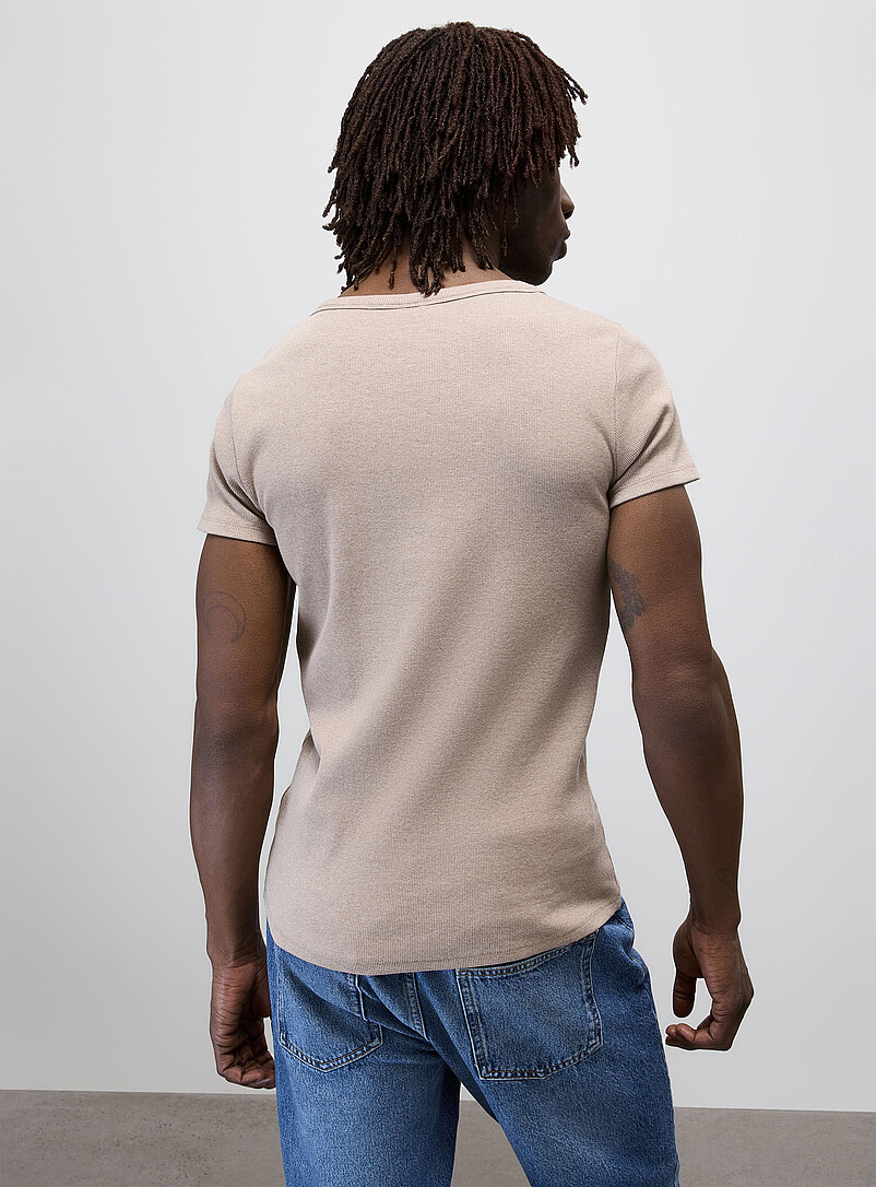 Le 31: Le t-shirt col rond d&eacute;gag&eacute; jersey c&ocirc;tel&eacute; Taupe pour homme
