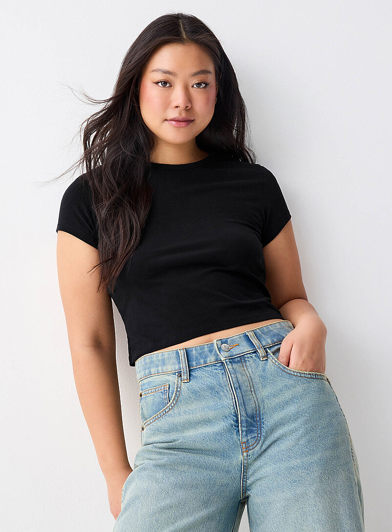 Twik: Le t-shirt ajust&eacute; court coton bio Gris clair pour femme