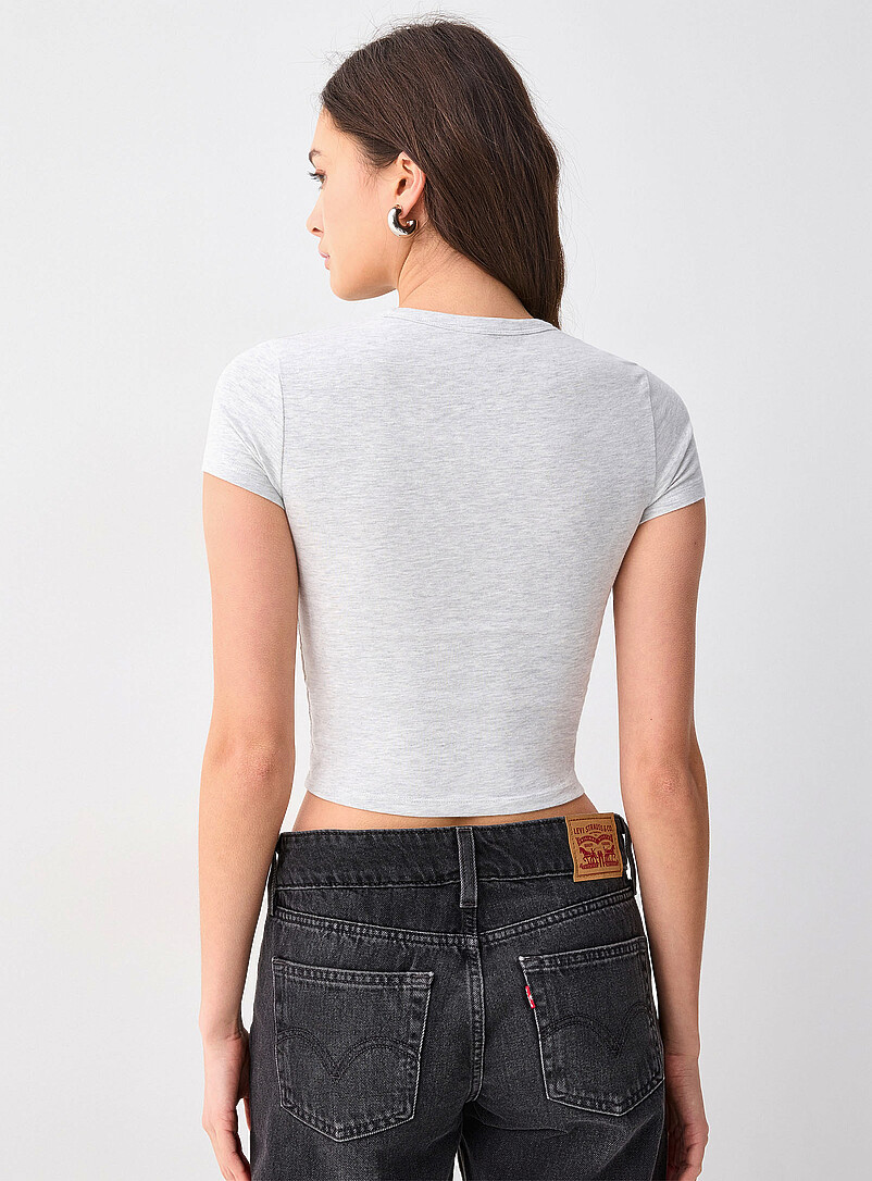 Twik: Le t-shirt ajust&eacute; court coton bio Gris clair pour femme