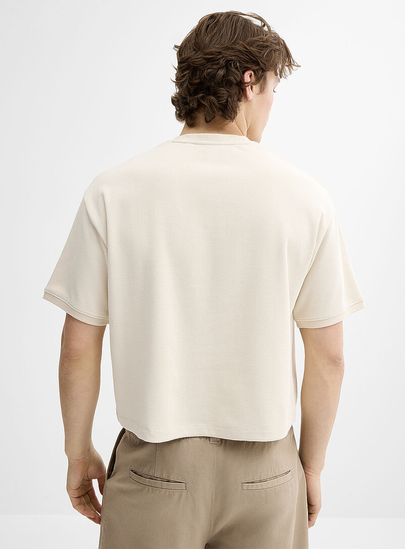 Djab: Le t-shirt henley gaufr&eacute; uni Bourgogne pour homme