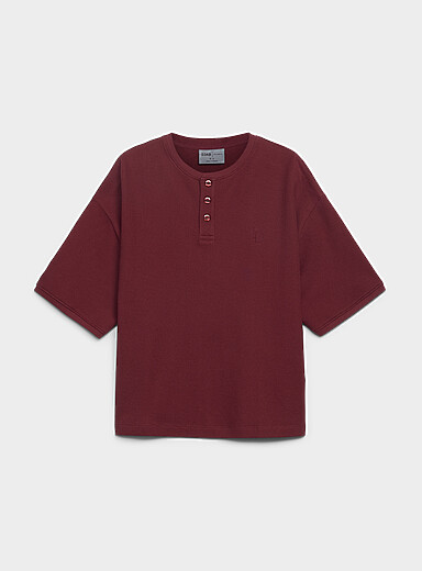 Djab Green Solid waffle Henley T-shirt for men