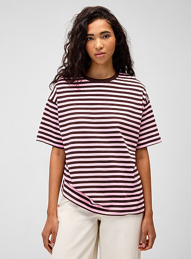 Twik Grey Bright stripe T-shirt Oversized fit for women