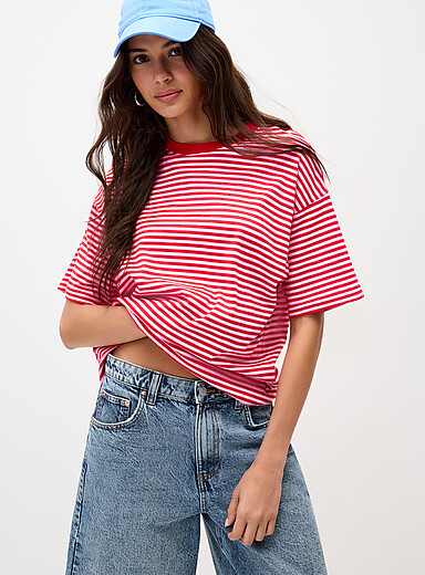 Twik: Le t-shirt rayures pop Coupe ample Rouge - Rayures pour femme