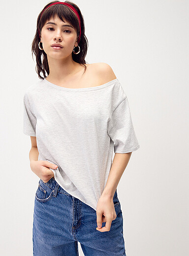 Twik: Le t-shirt col d&eacute;gag&eacute; Coupe d&eacute;contract&eacute;e Gris pour femme