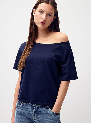 Twik Navy/Midnight Blue Off-the-shoulder T-shirt Relaxed style for women