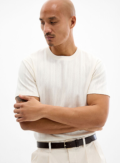 Pointelle stripe jersey T-shirt