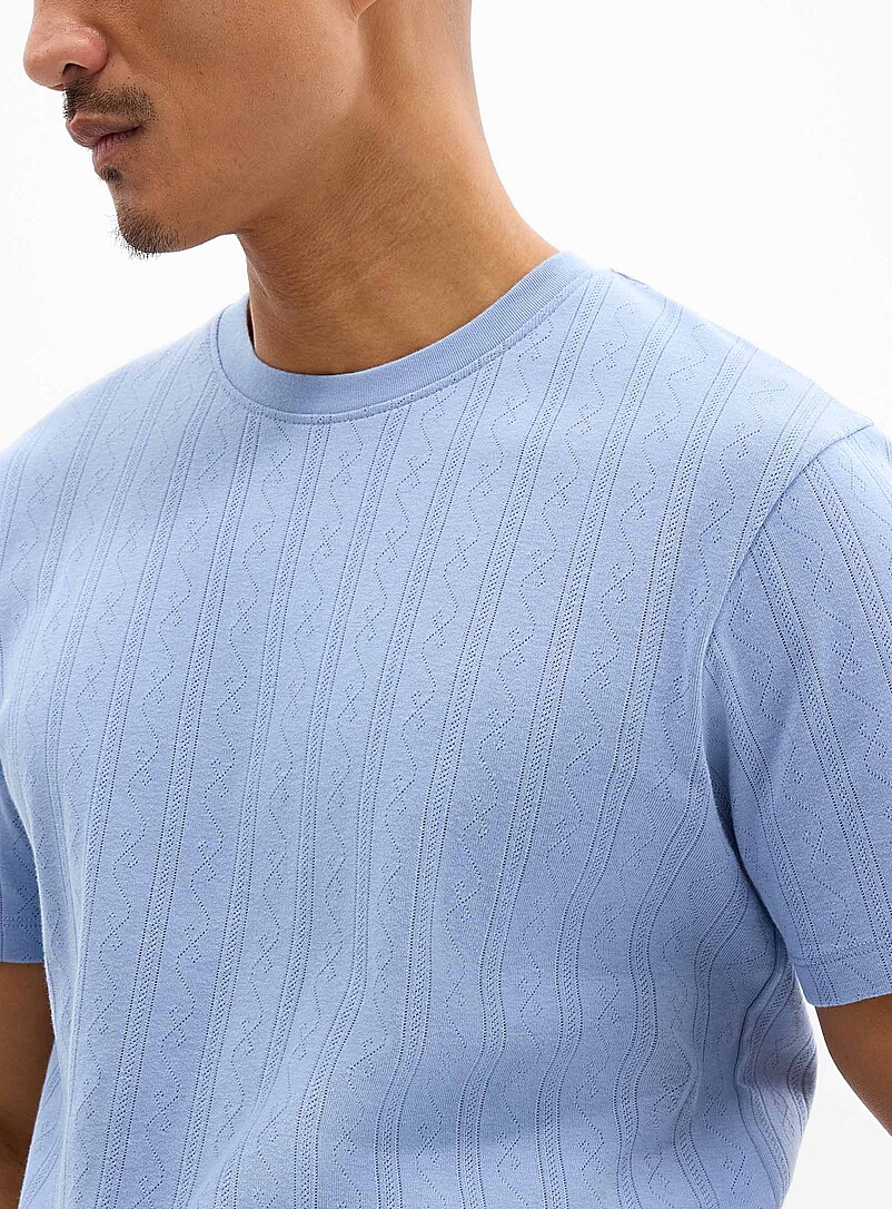 Le 31 Baby Blue Pointelle stripe jersey T-shirt for men