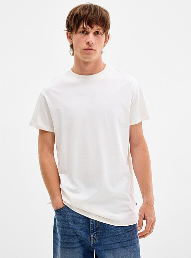 Djab: Le t-shirt col rond coton bio DJAB 101 <b>Coupe allong&eacute;e</b> Blanc pour homme