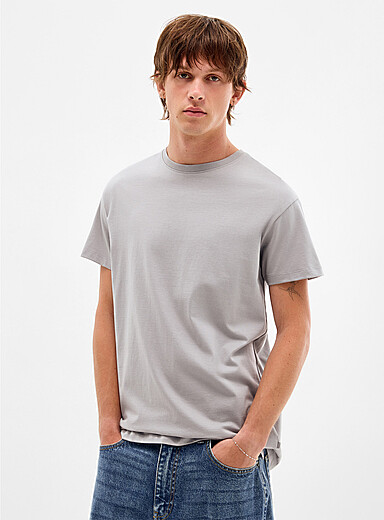 Djab: Le t-shirt col rond coton bio DJAB 101 <b>Coupe allong&eacute;e</b> Gris clair pour homme